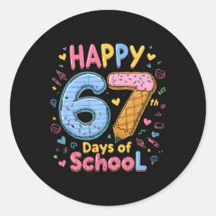 Happy 67 Days Of School Six Seven Kids Boys Girls Classic Round Sticker