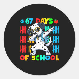 Happy 67 Days School Cute Dog 67 Days Smarter Stud Classic Round Sticker