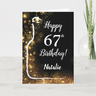 Happy 67th Birthday Black and Gold Glitter Wine Card
