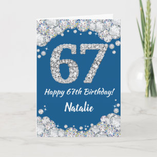 Happy 67th Birthday Blue and Silver Glitter Card
