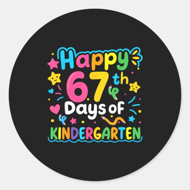Happy 67th Day Of Kindergarten School Meme 67 Kids Classic Round Sticker (Front)