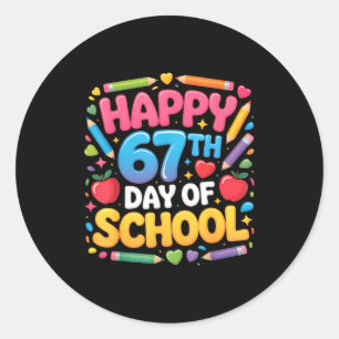 Happy 67th Day Of School Cute Teacher Student Desi Classic Round Sticker