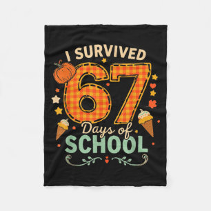 Happy 67th Day Of School Funny Teacher Thanksgivin Fleece Blanket