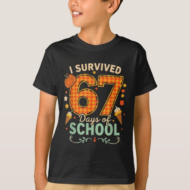 Happy 67th Day Of School Funny Teacher Thanksgivin T-Shirt (Front)
