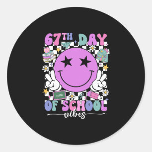 Happy 67th Day Of School Vibes Smile Face 67 Days Classic Round Sticker