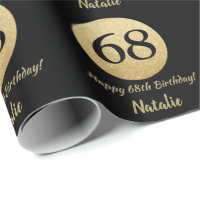 Happy 68th Birthday Black and Gold Glitter