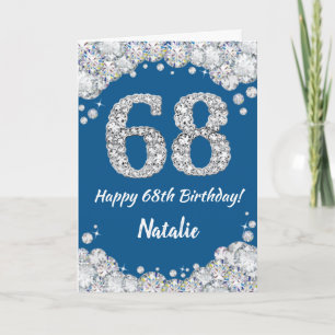 Happy 68th Birthday Blue and Silver Glitter Card