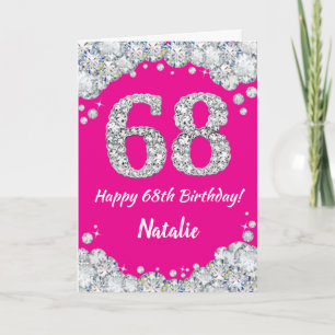 Happy 68th Birthday Hot Pink and Silver Glitter Card