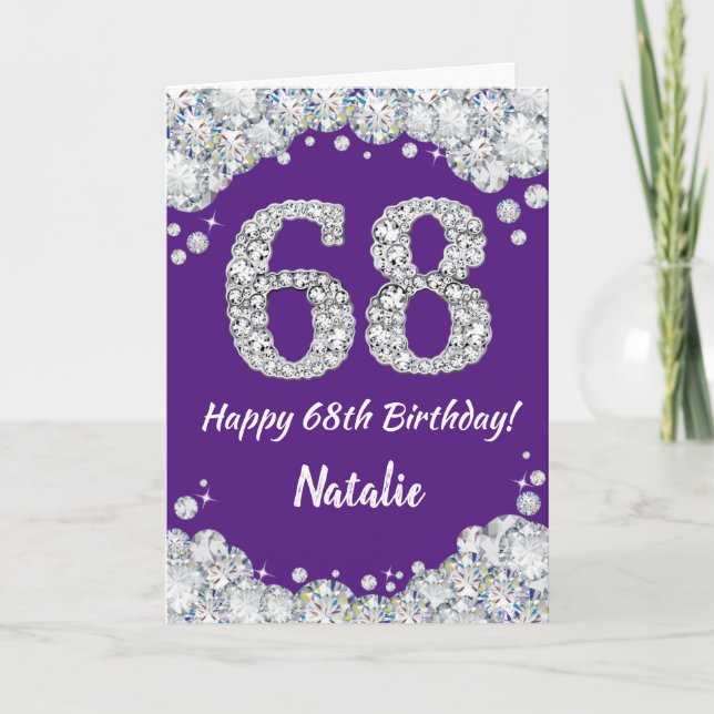 Happy 68th Birthday Purple and Silver Glitter Card (Front)