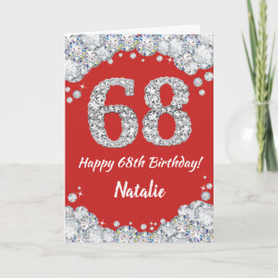 Happy 68th Birthday Red and Silver Glitter Card