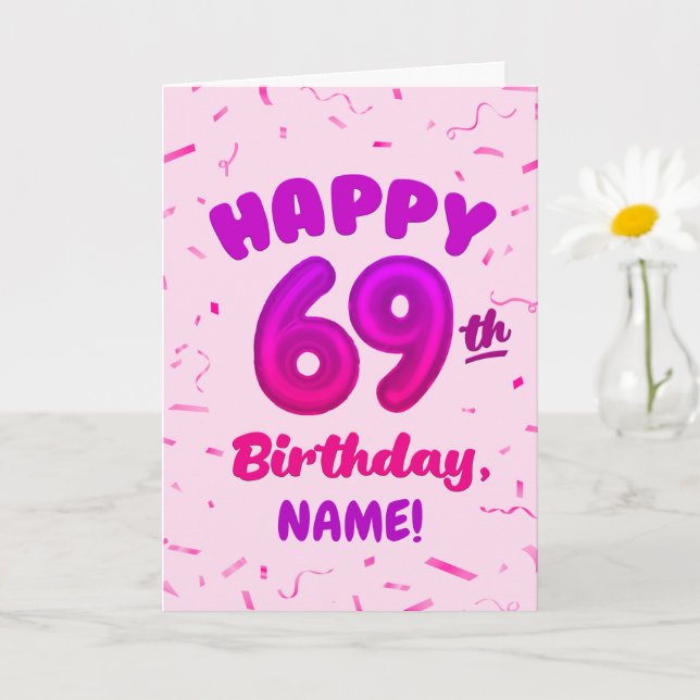 Happy 69th Birthday Card with Custom Name (Small Plant)