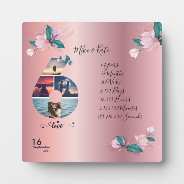 Happy 6th Anniversary ,Custom Photo collage, Count Plaque (Front)