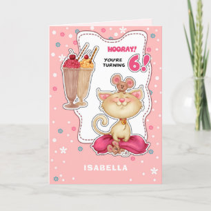 Happy 6th Birthday. Custom Name Fun Kitty and Mice Card