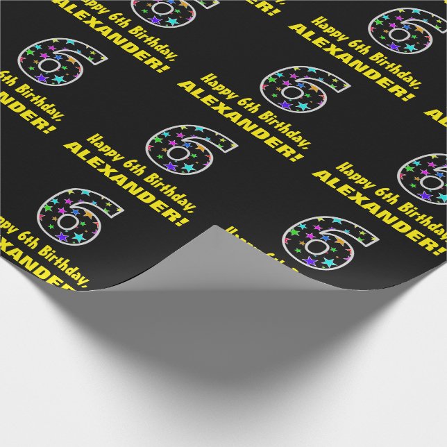 Happy 6th Birthday, Fun Colourful Stars Pattern 6 Wrapping Paper (Corner)