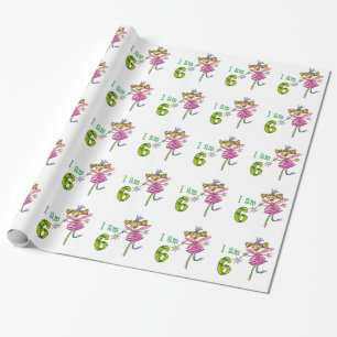 Happy 6th birthday girl (pink princess fairy) wrapping paper