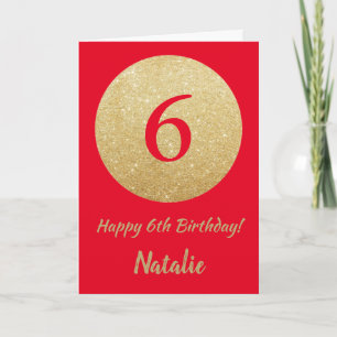 Happy 6th Birthday Red and Gold Glitter Card
