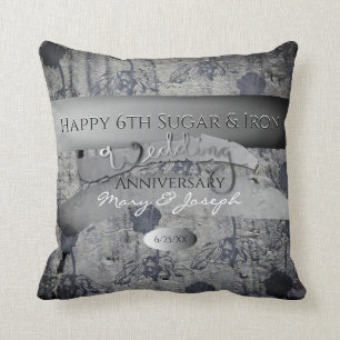 "Happy 6th Sugar&Iron Wedding Anniversary" Cushion