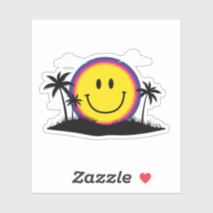 Happy 70s Retro Smiley Face Sunset Beach Vibes