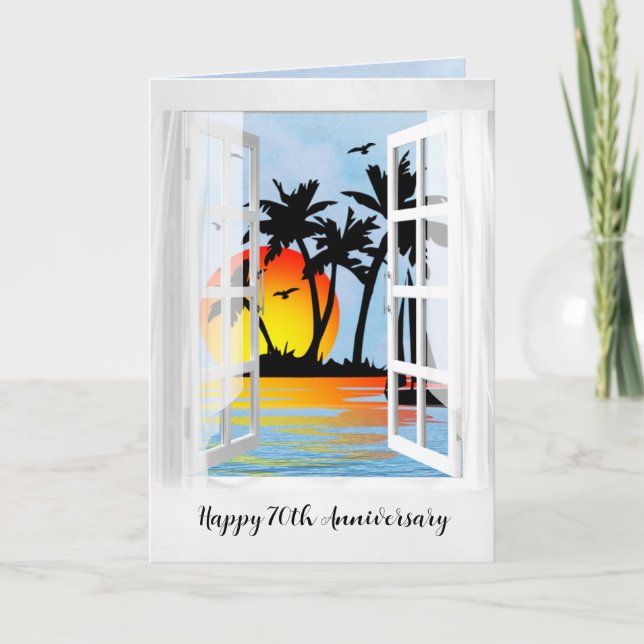 Happy 70th Anniversary Tropical Window  Card (Front)