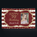 Happy 70th Birthday Banner Burgundy and Gold Photo<br><div class="desc">Happy 70th Birthday Banner for women or man. Burgundy and Gold Glitter Birthday Party Banner. Gold Glitter Confetti. Burgundy and White Stripes. Printable Digital. For further customisation,  please click the "Customise it" button and use our design tool to modify this template.</div>