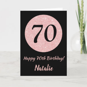 Happy 70th Birthday Black and Rose Pink Gold Card