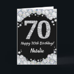 Happy 70th Birthday Black and Silver Glitter Card<br><div class="desc">Happy 70th Birthday Black and Silver Glitter Card with personalised name. For further customisation,  please click the "Customise it" button and use our design tool to modify this template.</div>