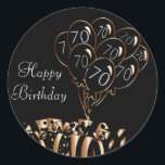 Happy 70th Birthday Classic Round Sticker<br><div class="desc">⭐⭐⭐⭐⭐5 Star Reviews⭐⭐⭐⭐⭐ Black Balloon Stickers. ⭐99% of my designs in my store are done in layers. This makes it easy for you to resize and move the graphics and text around so that it will fit each product perfectly. You can also "TRANSFER DESIGN" on other Zazzle products and adjust...</div>