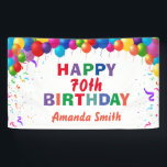 Happy 70th Birthday Colourful Balloons White Banner<br><div class="desc">Happy 70th Birthday Colourful Balloons Confetti White Banner. For further customisation,  please click the "Customise it" button and use our design tool to modify this template.</div>
