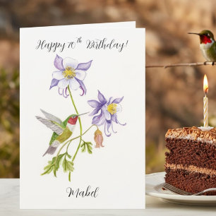 Happy 70th Birthday Columbine with Hummingbird Card