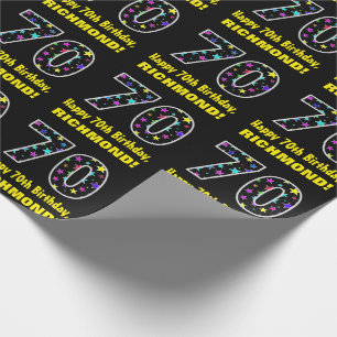 Happy 70th Birthday, Fun Colourful Stars Pattern 7 Wrapping Paper