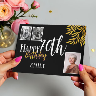 Happy 70th Birthday Gold Foliage 3 Photo Card