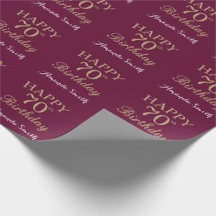 Happy 70th Birthday Gold Glitter and Burgundy Red Wrapping Paper