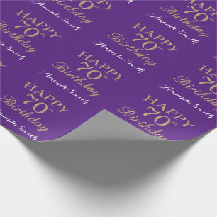 Happy 70th Birthday Gold Glitter and Purple Wrapping Paper