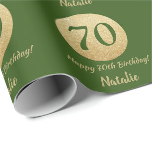Happy 70th Birthday Green and Gold Glitter Wrapping Paper