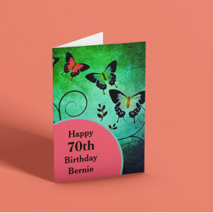 Happy 70th Birthday Green Butterfly customizable Card