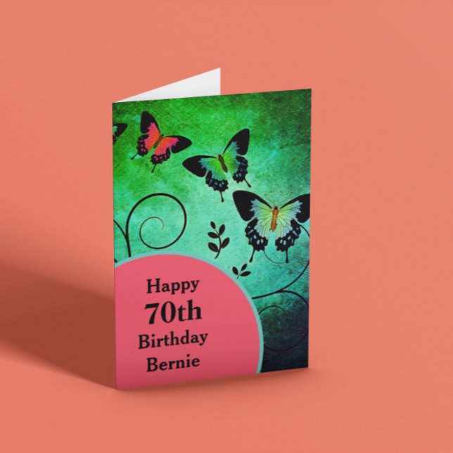 Happy 70th Birthday Green Butterfly customizable Card (Creator Uploaded)