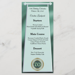 Happy 70th Birthday Green Glitter Foil Menu