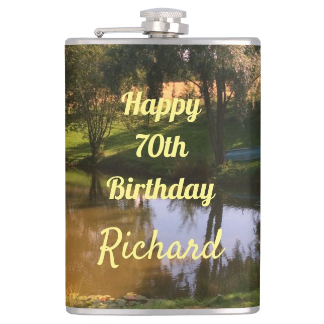 Happy 70th Birthday Hip Flask (Front)