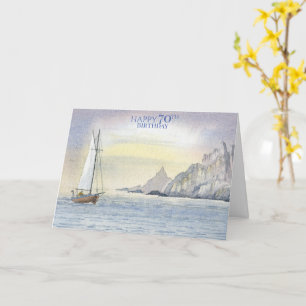 Happy 70th Birthday Ocean Boat Watercolor Card