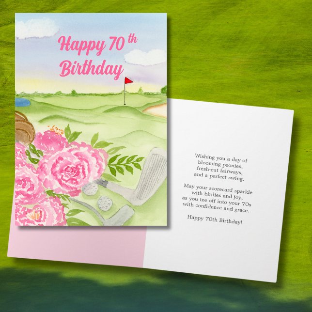 Happy 70th Birthday Peonies On Golf Course Card (Creator Uploaded)