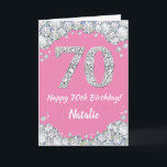 Happy 70th Birthday Pink and Silver Glitter Card<br><div class="desc">Happy 70th Birthday Pink and Silver Glitter Card with personalised name. For further customisation,  please click the "Customise it" button and use our design tool to modify this template.</div>