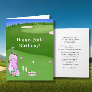 Happy 70th Birthday Pink Golf Bag On Golf Course Card