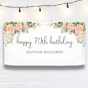 Happy 70th Birthday Pink Peach Floral Banner