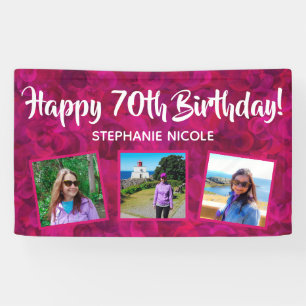 Happy 70th Birthday Pink Personalised Photos Banner