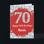 Happy 70th Birthday Red and Silver Glitter Card<br><div class="desc">Happy 70th Birthday Red and Silver Glitter Card with personalised name. For further customisation,  please click the "Customise it" button and use our design tool to modify this template.</div>