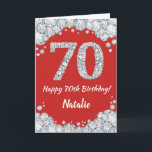 Happy 70th Birthday Red and Silver Glitter Card<br><div class="desc">Happy 70th Birthday Red and Silver Glitter Card with personalised name. For further customisation,  please click the "Customise it" button and use our design tool to modify this template.</div>