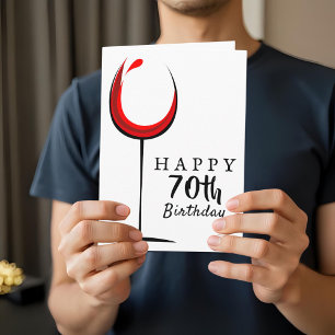 Happy 70th Birthday Red Wine Glass Birthday Card
