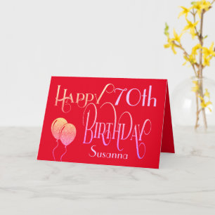 Happy 70th Birthday Stylish Script Name Red Card