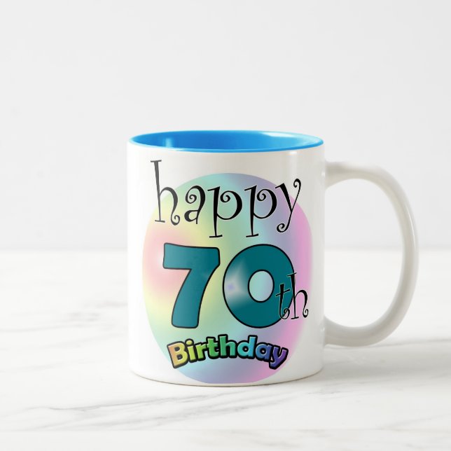 Happy 70th Birthday Two-Tone Coffee Mug (Right)
