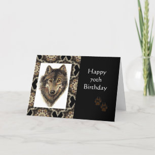 Happy 70th Birthday with Watercolor Wolf Card